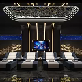 Modern SPA Sauna Relaxation Room With Comfortable Loungers Starry Ceiling Lighting And TV Screen