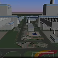 Modern Industrial Plant With Cooling Towers Chimneys Solar Panels And Equipment Layout