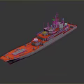 Detailed 3D Military Ship Model With Red Deck White Hull And Antennas