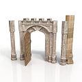 Castle Style Stone Architectural Components With Archway Pillars And Open Door Design