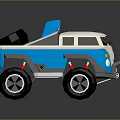 Blue and White Toy Car With Open Top Design And Large Wheels