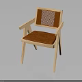 Modern Wooden Chair with Armrests Mesh Backrest and Orange Cushioned Seat