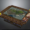 Wooden Platform Displaying Island Map With Yellow Candles And Playing Cards