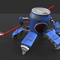 Blue Robot With Red Hockey Stick And Mechanical Legs Design Structure 3d model