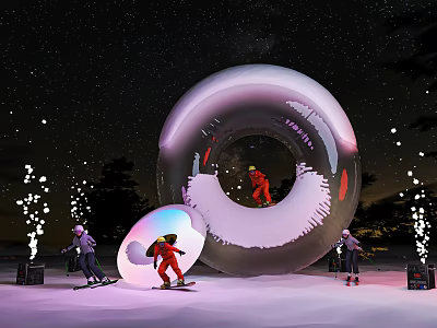 Transparent Circular Inflatable Structure For Skiing Activities In Snowy Scene With Lighting 3d model