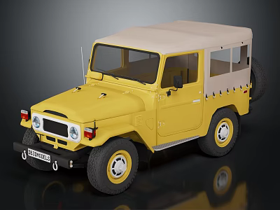 Yellow Vintage Jeep with Soft Top Classic Design and Off Road Wheels 3d model