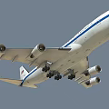 United States Airliner Exterior Featuring White Body Blue Stripe And Four Engines Design