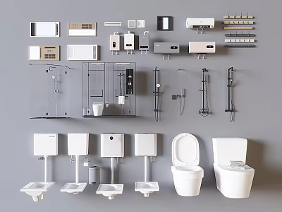 Modern Bathroom Fixtures Collection with Toilet Washbasin Shower Accessories and Cabinets 3d model
