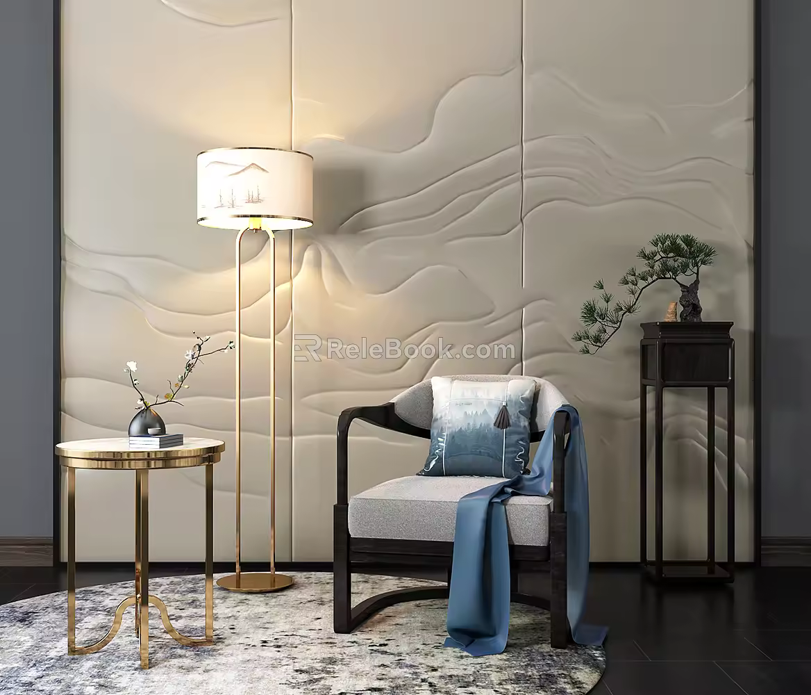 New Chinese-style armchair floor lamp 3d model