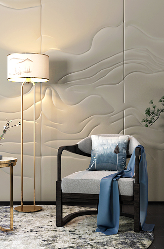 New Chinese-style armchair floor lamp 3d model