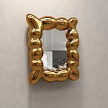 Golden Bubble Shaped Mirror Wall Mounted Decor Reflecting Sofa And Cushions In Living Room