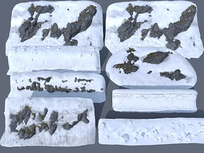 Natural Stone and Wood Blocks with Textured Surfaces and Various Shapes 3d model