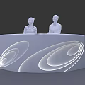 Store Front Desk with Two People and Illuminated Circular Patterns in White Design 3d model