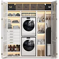 Functional Modern Bathroom Cabinetry With Double Washing Machines Storage Drawers And Towel Racks