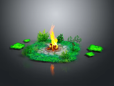 Garden Fire Pit Decor with Lush Green Grass and Stone Circular Patio 3d model