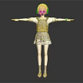 Female Character Model In Blue White School Uniform With Camouflage Backpack And Outstretched Arms
