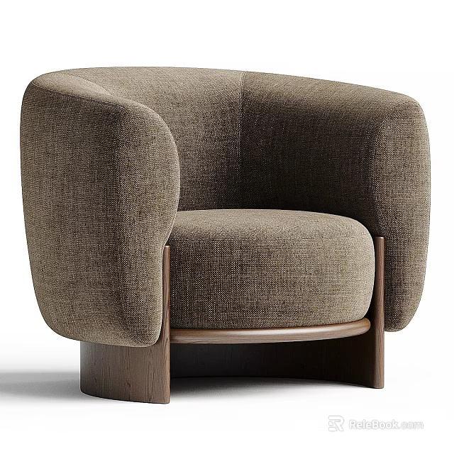 Modern Brown Fabric Single Sofa With Curved Armrests And Wooden Base 3d model 