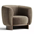Modern Brown Fabric Single Sofa With Curved Armrests And Wooden Base