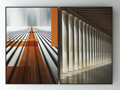 Modern Abstract Decorative Paintings Featuring Lines And Classical Columns With Light Shadow 3d model