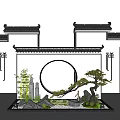 Chinese Zen Indoor Landscape With Moon Gate Rockery Bamboo And Pine Tree