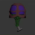 3D Designed Helmet With Red Outer Shell Purple Visor Green Details And Metal Base