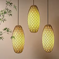 Bamboo Hanging Lanterns With Diamond Weave Design And Warm Yellow Glow