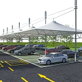 Modern Tensile Membrane Structure Covered Car Parking Lot With Parked Cars