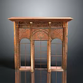 Ornate Copper Carved Door With Arched Windows And Intricate Patterns