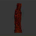 Red Wooden Classical Figure Sculpture With Intricate Handcrafted Carving Details