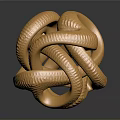Golden Metallic Reptile Sculpture With Intertwined Snake Bodies Forming Sphere And Scaled Texture