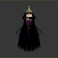 Game and Movie Character Featuring Long Black Hair Golden Headdress and Necklace in Fantasy Style