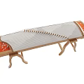 Traditional Chinese Zither Musical Instrument With Wooden Frame White Strings And Red Decorative Panels