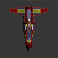 Colorful Cosmic Spaceship Model With Red Blue Yellow Design And Aerodynamic Wings