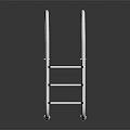 Modern Stainless Steel Staircase with Handrails Steps and Rolling Wheels on Dark Background
