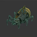 Beetle Insect Sculpture With Green Yellow Body Red Eyes And Detailed Artistic Design
