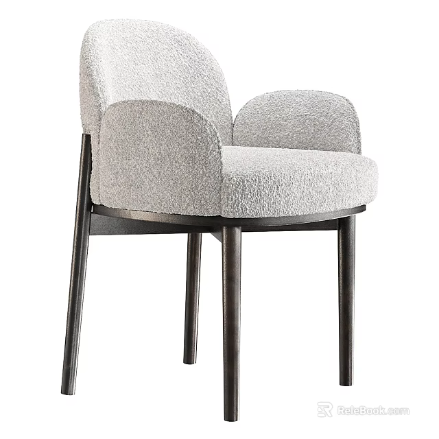 Modern Upholstered Dining Chair with Gray Fabric Cushion Black Metal Legs and Armrest Design 3d model 