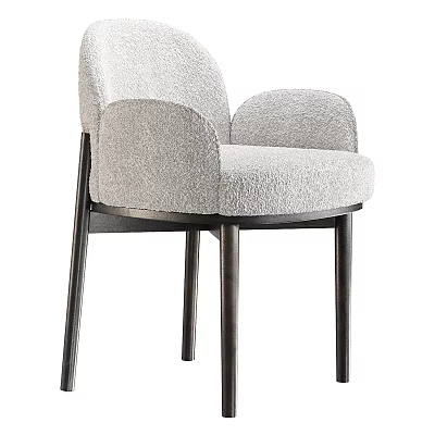 Modern Upholstered Dining Chair with Gray Fabric Cushion Black Metal Legs and Armrest Design 3d model