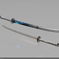 Samurai Sword With White Sheath Blue Decorations Silver Blade And White Gold Handle