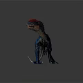 Blue Dinosaur Model With Red Crest Green Gradient Standing On Gray Background 3d model