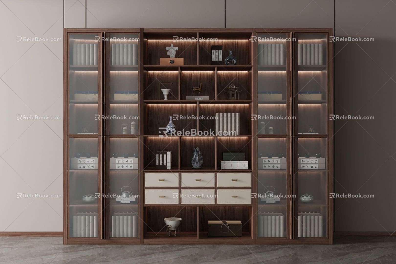 New Chinese Style Bookcase Bookcase Side Cabinet Decorative Cabinet Antique Rack Storage Rack Tea Cabinet 3d model