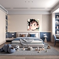 Modern Bedroom Children's Room Bed Blue Bedroom Wardrobe Boys Children's Room Children's Bed Single Chair Wardrobe Picture Toy Football 3d model