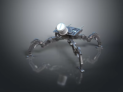 Metallic Mechanical Spider Robot With Multiple Legs And Circular Top Component 3d model