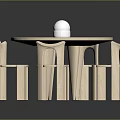 Minimalist Wooden Round Dining Table With Four Chairs And White Spherical Decor