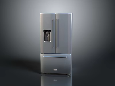 Sleek Stainless Steel Double Door Refrigerator With Bottom Freezer Drawer And Ice Maker 3d model