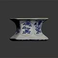 Blue And White Hexagonal Ceramic Vessel With Floral Patterns And Traditional Design