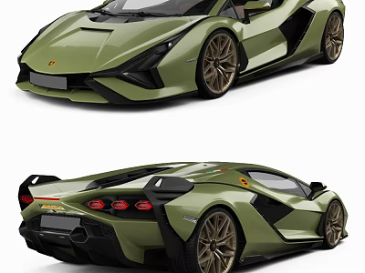 Green Luxury Sports Car With Aerodynamic Body Gold Alloy Wheels And Sleek Exterior 3d model