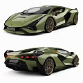 Green Luxury Sports Car With Aerodynamic Body Gold Alloy Wheels And Sleek Exterior