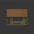 Wooden Pavilion With Shingle Roof Seating Area Sofa And Wooden Platform