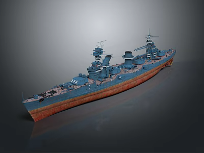 Classic Blue Yacht Featuring Orange Bottom And Multiple Deck Structures 3d model