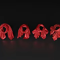 Red Silk Scarves Displayed In Four Different Tying Styles On Black Background 3d model